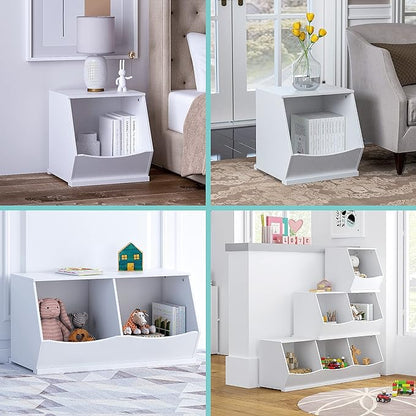 UTEX Toy Storage Organizer,Stackable Kids Toy Storage Cubby with 2 Bins,Toy Boxes and Storage for Playroom,Bedroom,Nursery School,White