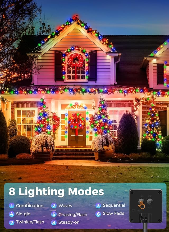 Minetom Christmas Lights Outdoor Solar Powered - 4 Pack Total 160FT 400 LED Christmas String Lights with 8 Lighting Modes, IP65 Waterproof Solar String Lights for Outside Tree Xmas Party, Multicolor