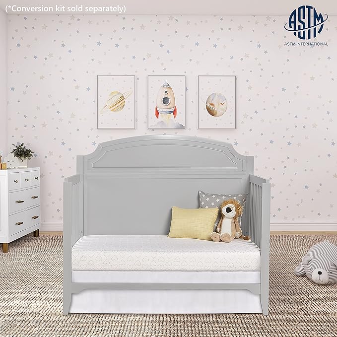 JPMA & Greenguard Gold Certified Milton 5-in-1 Convertible Crib Made with Sustainable New Zealand Pinewood in Pebble Grey, Non-Toxic Finish