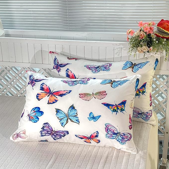 CVHOUSE Bedding Set, Full Size, Butterfly Design for Girls Kids Teens, 3Pcs Including Comforter and 2 Pillowcases