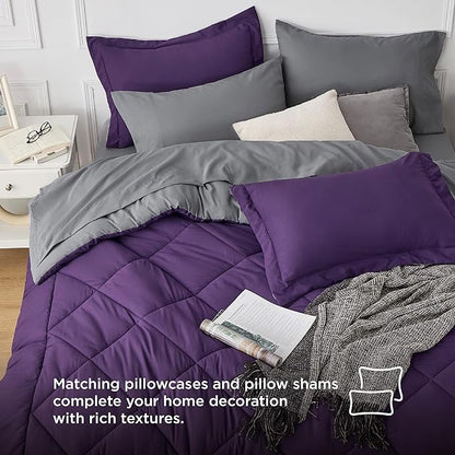 Bedsure Purple Full Comforter Set - 7 Pieces Reversible Bed Set Bed in a Bag Full with Comforters, Sheets, Pillowcases & Shams, Full Bedding Sets