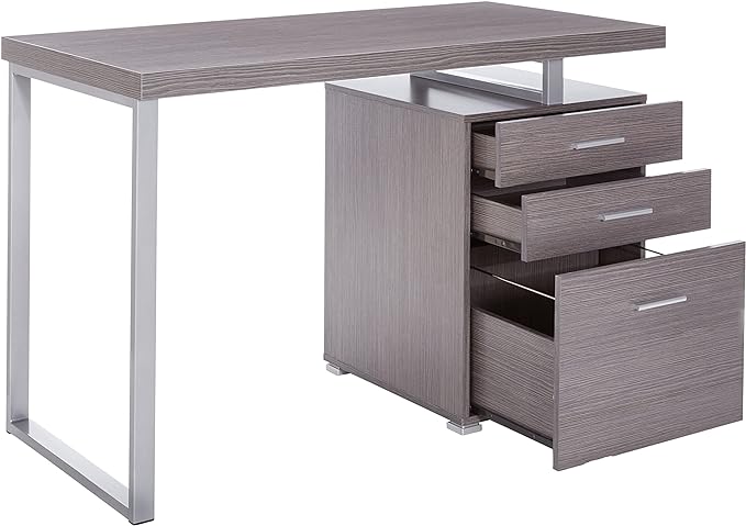 Monarch Specialties Left or Right Facing 47-Inch Modern Home Office Computer Study Writing Desk with Filing Drawer, 48"L, Grey & Silver
