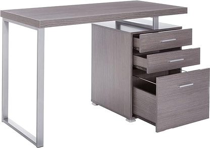 Monarch Specialties Left or Right Facing 47-Inch Modern Home Office Computer Study Writing Desk with Filing Drawer, 48"L, Grey & Silver