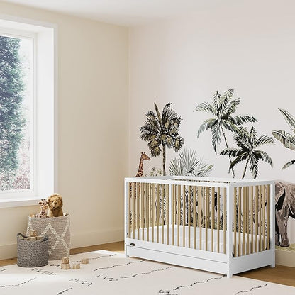 Graco Teddi 5-in-1 Convertible Crib with Drawer (White with Driftwood) – GREENGUARD Gold Certified, Crib with Drawer Combo, Full-Size Nursery Storage Drawer, Converts to Toddler Bed