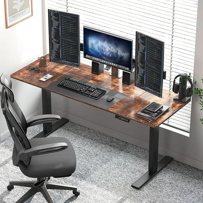soges 63in Electric Standing Desk Ergonomic Height Adjustable Computer Desk Sit Stand Desk Home Office Desks Standing Desk, Vintage Brown