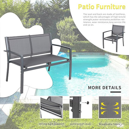 Shintenchi 4 Pieces Patio Furniture Set, Modern Design, Durable Steel Frame, Comfortable Textile Cushions, Easy to Move and Clean