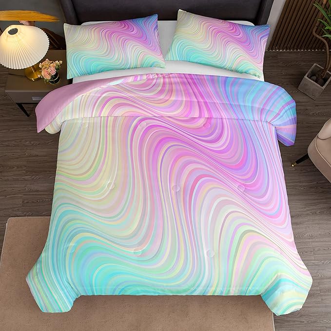 Bodhi Tie Dye Marbling Comforter Colorful Marble Teen Girl Bedding Set Watercolor Pastel Pink Blue Purple Comforter Set Marble Abstract Kids Bedding Set 2 Piece Bright Girly Comforter (Twin)