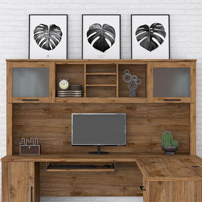 Bush Furniture Somerset Desk Hutch, Attachment with Shelves and Cabinets for Home Office, 72W, Fresh Walnut