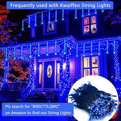 Kwaiffeo Christmas Lights, Meteor Shower Lights 12 inch 8 Tube Rain Falling Icicle Cascading Lights for Xmas Tree Halloween Decoration Wedding Party, Christmas Decorations Outdoor Yard, UL Plug Blue