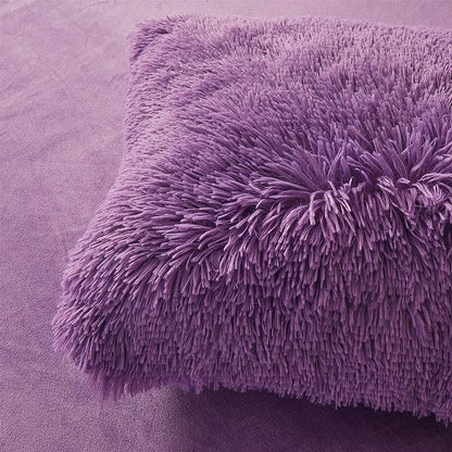 FOPPA Dark Purple Faux Fur Comforter Cover Set Ultra Soft Plush Bedding Sets 3 Pieces (1 Faux Fur Duvet Cover + 2 Faux Fur Pillow case) Zipper Closure (Queen, Dark Purple)