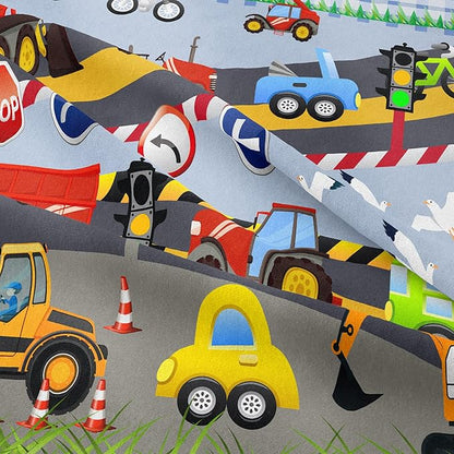 Tailor Shop Construction Vehicle Truck Comforter Set King Size，Cartoon Excavator Bedding Sets Comforter Cover for Boys Childs Kids Teens ，Tractor Mixer Room Decor with 1 Comforter 2 Pillowcases