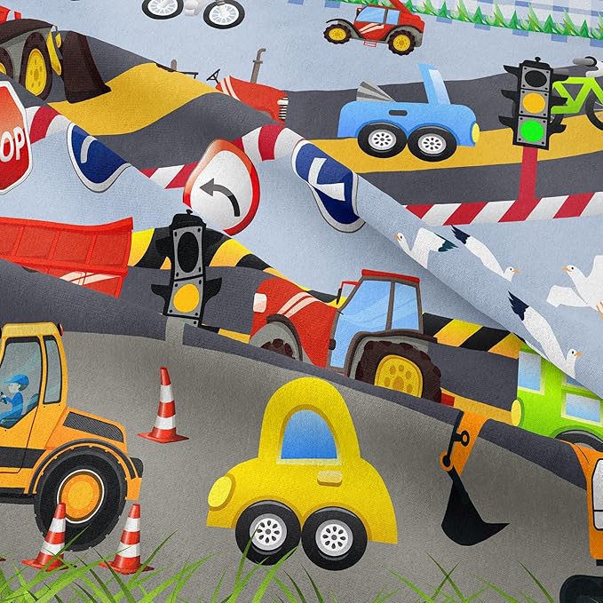 Tailor Shop Construction Vehicle Truck Kids Comforter Set Twin Size，Cartoon Excavator Bedding Sets Comforter Cover for Boys Childs Teens ，Tractor Mixer Room Decor with 1 Comforter 1 Pillowcases…