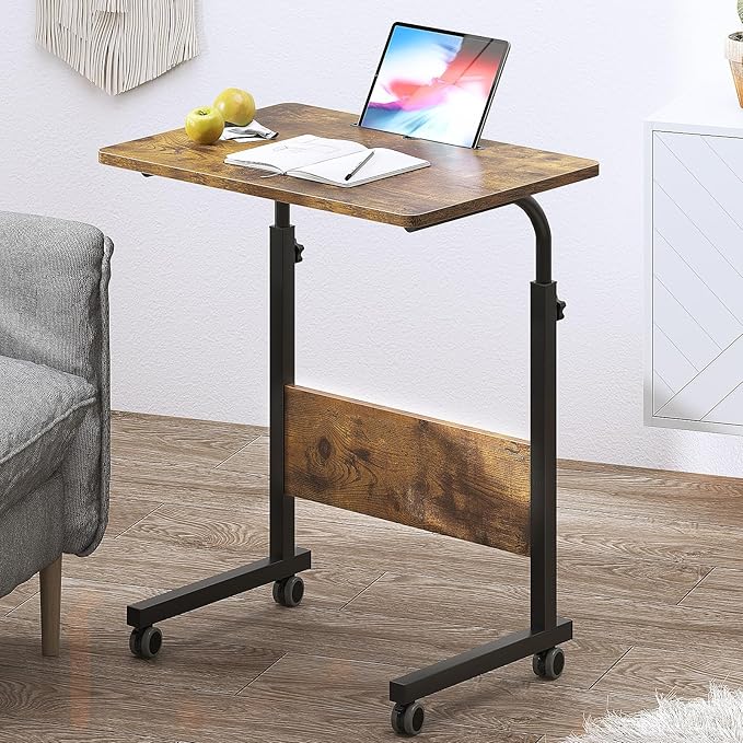 SogesPower 23.6 inches Mobile Laptop Desk Adjustable Height Stand Side Table with Wheels Workstation Laptop Computer Stand Bedside Table Portable Side Table for Bed Sofa,Mobile End Desk,Vintage