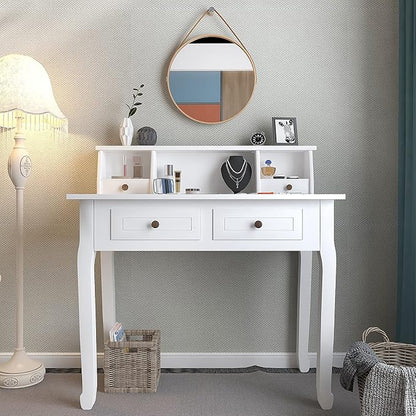 DMAITH Writing Desk with Hutch, 32 Inch Home Office Desk with Drawers, Study Table Computer Desk for Student, Makeup Dressing Table for Bedroom