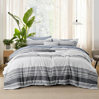 Bedsure Bed in a Bag King 7 Pieces - Striped Beddding sets, King Comforter Sets with Comforter, Fitted Sheet, Flat Sheet, Pillowcase & Shams