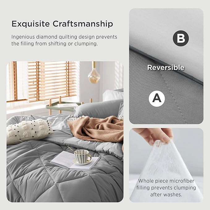 Bedsure King Size Comforter Set - 7 Pieces Reversible King Bed in a Bag, King Bed Set with Comforters, Sheets, Pillowcases & Shams