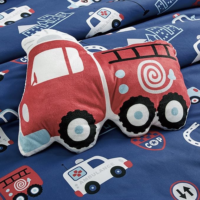 for Kids Fire Turck 4-Piece Comforter Set - Beautiful Motif Design Bedding Set with Embrodery Print
