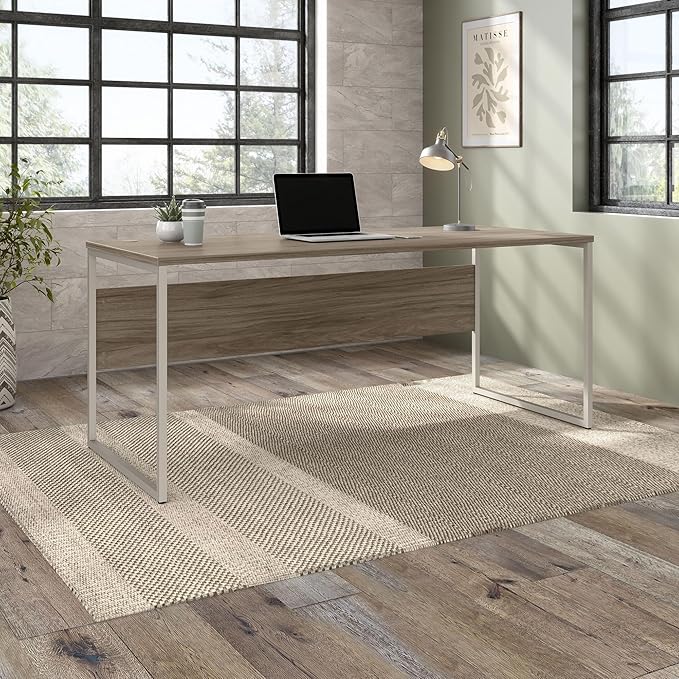 Bush Business Furniture Hybrid 72W x 30D Computer Table Desk with Metal Legs in Modern Hickory