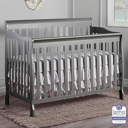 Dream On Me Ashton 4-In-1 Convertible Crib In Storm Grey, Greenguard Gold, JPMA Certified, Non-Toxic Finishes, Features 4 Mattress Height Settings, Made Of Solid Pinewood
