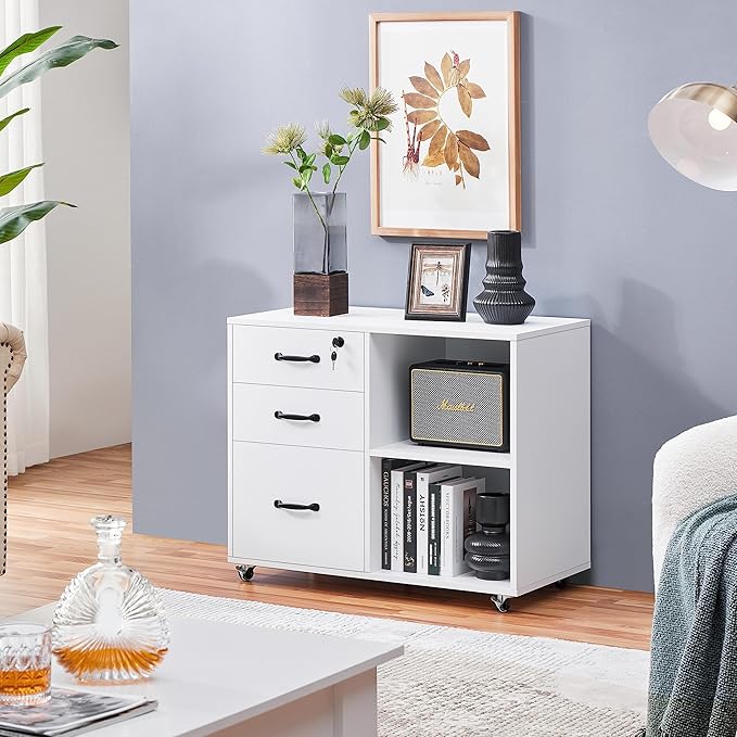 Yaheetech File Cabinet Mobile Letter Size File Organization Unit Mobile Lateral Filing Cabinet Printer Stand for Home and Office,White