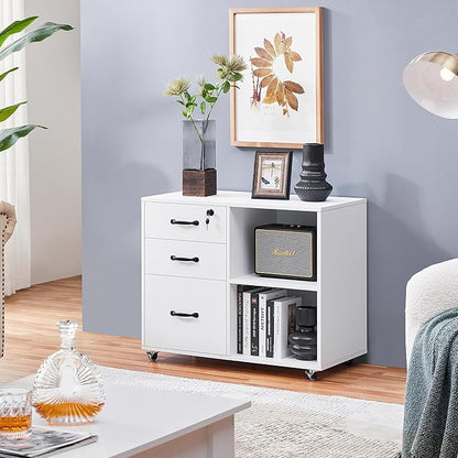 Yaheetech File Cabinet Mobile Letter Size File Organization Unit Mobile Lateral Filing Cabinet Printer Stand for Home and Office,White