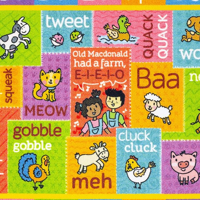 KC Cubs Classroom Rug, Kids Rug and Baby Play Mat ABC Alphabet with Old MacDonald Animals Educational Learning Non Slip Baby Girl & Boy Carpet Children Bedroom Toddler Playroom Floor Mat Nursery Rug
