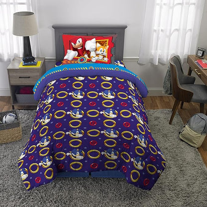 Franco Kids Bedding Super Soft Comforter and Sheet Set, 4 Piece Twin Size, Sonic The Hedgehog, Anime
