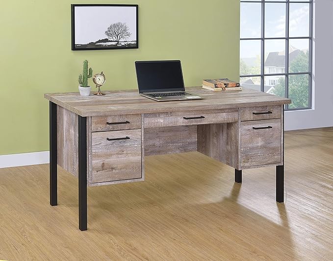 Coaster Furniture Samson 4-Drawer Writing Desk Weathered Oak and Black 801950