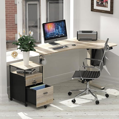 SHW Rolling File Cabinet w/ 2 Drawers & Open Shelf, Maple