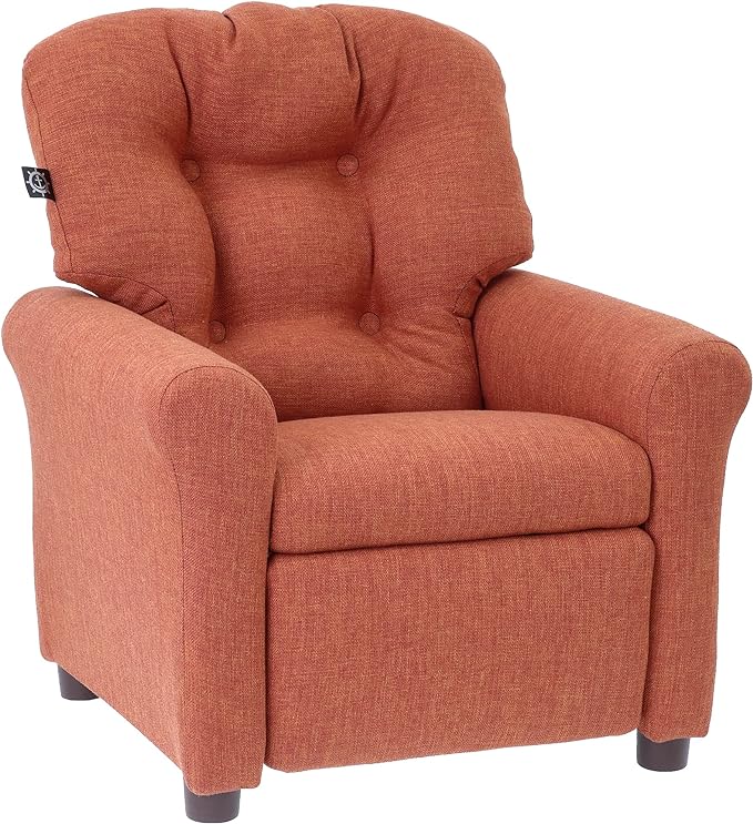 THE CREW FURNITURE Traditional Kids Recliner, Toddler Ages 1-5 Years, Home Décor Polyester Linen, Retro Orange