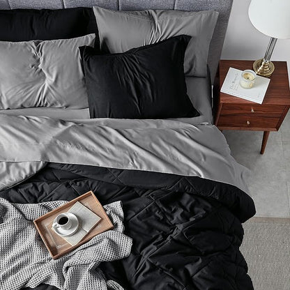 Bedsure Black Twin XL Comforter Set - 5 Pieces Reversible Black Bed Set Twin XL with Comforters, Sheets, Pillowcase & Sham, Black Bedding Set for College