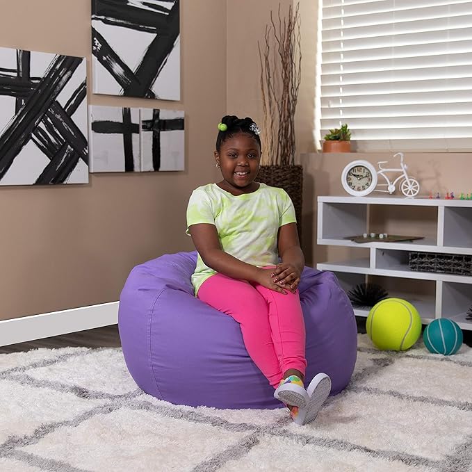 Flash Furniture Dillon Small Bean Bag Chair for Kids and Teens, Foam-Filled Beanbag Chair with Machine Washable Cover, Purple