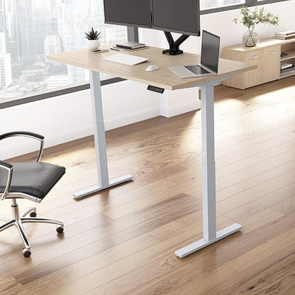 Bush Business Furniture Move 60 Series 60W x 30D Electric in Natural Elm with Silver Base, Ergonomic Sit-Stand Computer Table for Home and Professional Office