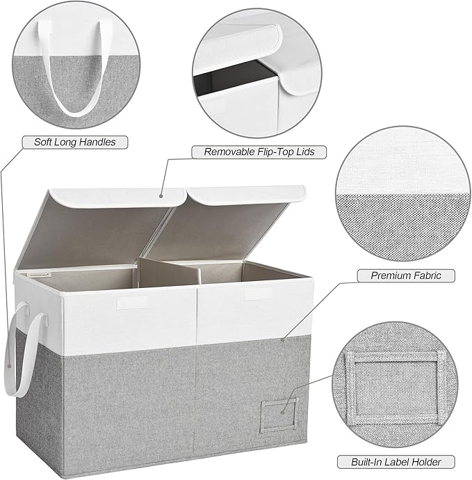 StorageWorks Toy Storage Organizer with Flip-Top Lids, Toy Bins for Living Room, Nursery Room, Playroom, Large Toy Chest for Kids, Grey and White, 24 ¾"L x 13" W x 16" H