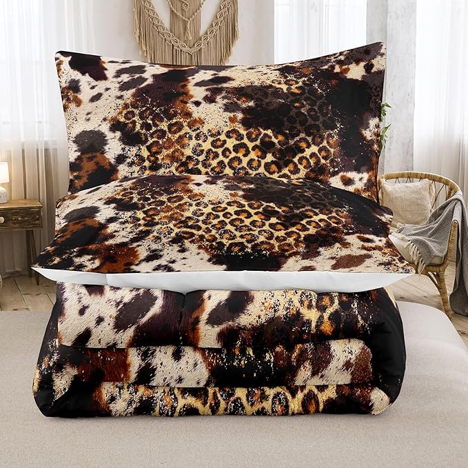 Tailor Shop Cow Print Comforter Sets for Boys Kids Teens,Leopard Comforter Set Queen Size Cow Print Bedding Sets,Leopard Print Comforter with 1 Comforter 2 Pillowcase…
