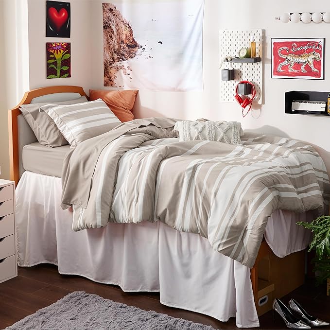 Bedsure Twin XL Comforter Set, Extra Long 5 Pieces Light Camel Twin XL Bedding Sets, All Season Dorm Room Essentials with 1 Pillow Sham, Flat Sheet, Fitted Sheet and 1 Pillowcase