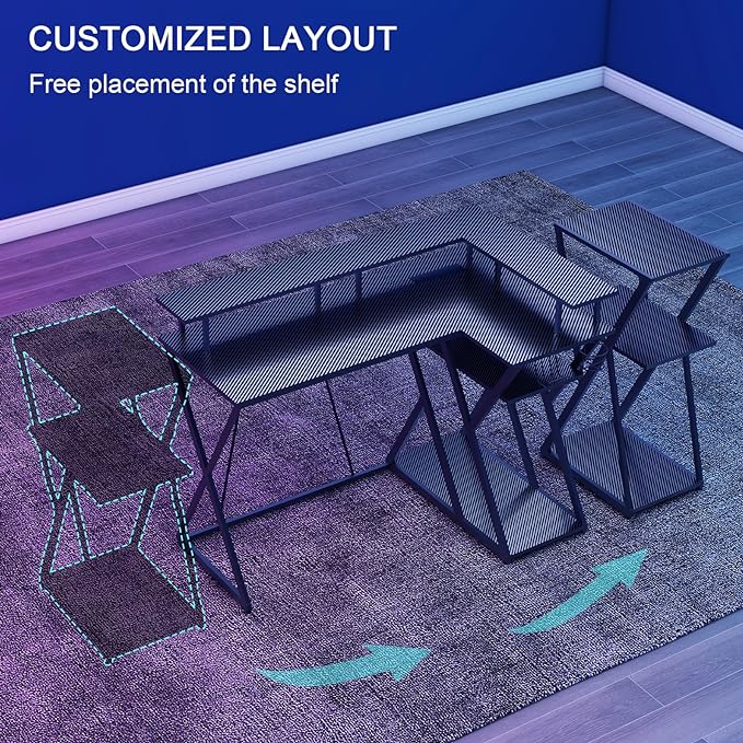 47 Inch L Shaped Gaming Desk L Desk Gaming Desk with Led Lights Computer Desk with Power Outlets Gaming Table Corner Desk for Bedroom Small Desk for Home Office,Black