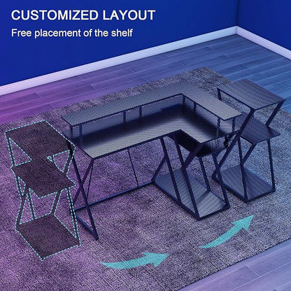 47 Inch L Shaped Gaming Desk L Desk Gaming Desk with Led Lights Computer Desk with Power Outlets Gaming Table Corner Desk for Bedroom Small Desk for Home Office,Black