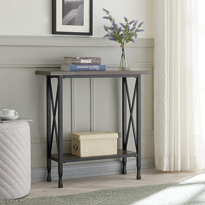 Leick Home 23005 Chisel & Forge Narrow Recliner Side Table with Shelf, Gray/Matte Black
