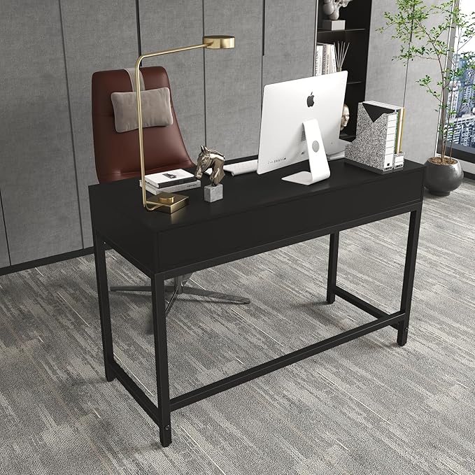 WESTREE Computer Gaming Desk Office - Study Writing Desk with Drawer for Teen, Bedroom Makeup Desk Home Office with Storage Shelf, Height Monitor Stand