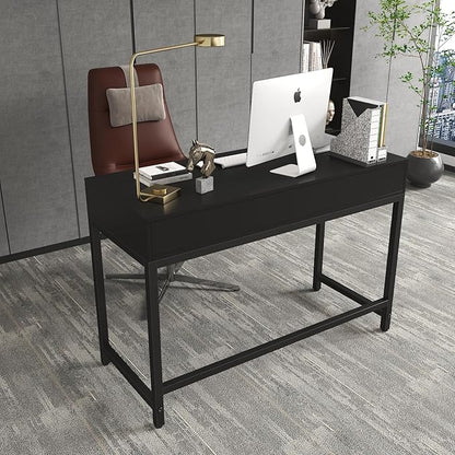 WESTREE Computer Gaming Desk Office - Study Writing Desk with Drawer for Teen, Bedroom Makeup Desk Home Office with Storage Shelf, Height Monitor Stand
