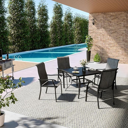 Pamapic 5 Pieces Patio Dining Set, Outdoor Dining Set for Garden Backyard Poolside Deck,Outdoor Table and Chairs Set with 4 Textilene Chairs,Gray