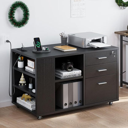 YITAHOME 3 Drawer File Cabinet with Charging Station, Home Office Furniture, Black