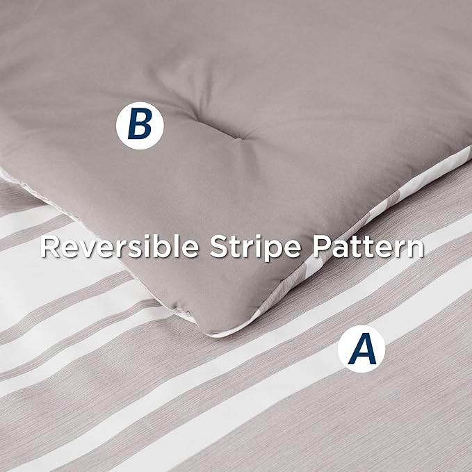 Bedsure California King Comforter Set 7 Pieces, Warm Taupe White Striped Bedding Comforter Sets All Season Bed Set, 2 Pillow Shams, Flat Sheet, Fitted Sheet and 2 Pillowcases