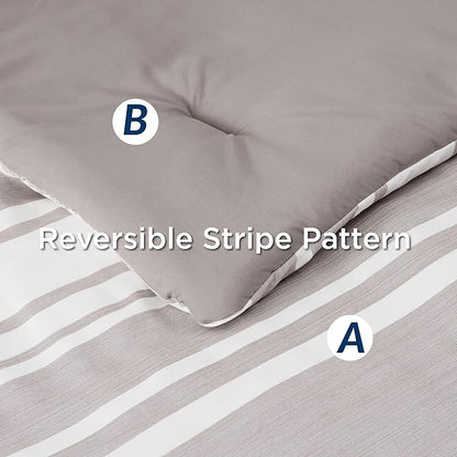 Bedsure Bed in a Bag Queen Size 7 Pieces, Warm Taupe White Striped Bedding Comforter Sets All Season Bed Set, 2 Pillow Shams, Flat Sheet, Fitted Sheet and 2 Pillowcases