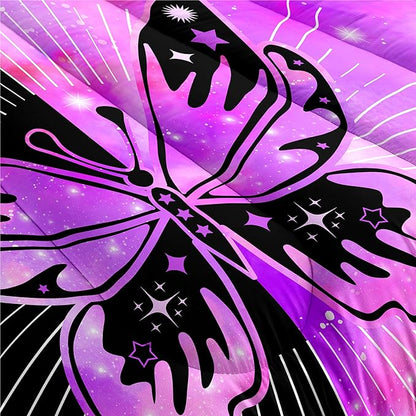 Butterfly Comforter - Butterfly Bed Set - Butterfly Comforter Set for Girls Women Bed Girls Twin Bedding Set Black Purple Butterflies with Sun and Moon Printed Quilt Sets with 1 Pillowcase