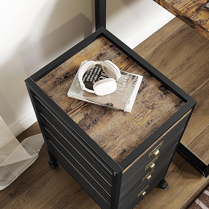 Vertical Mobile Filing Cabinet Fits A4 or Letter Size, Rustic Black