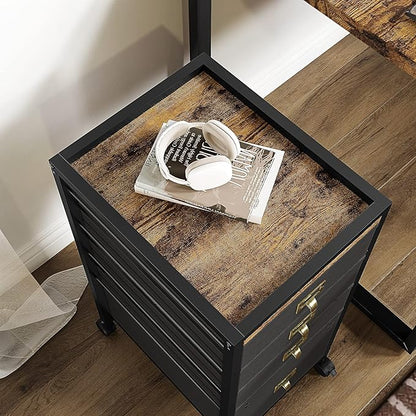 Vertical Mobile Filing Cabinet Fits A4 or Letter Size, Rustic Black