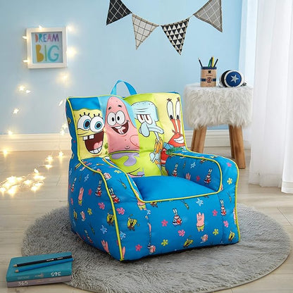 Idea Nuova Nickelodeon Spongebob Squarepants Toddler Nylon Bean Bag Chair with Piping & Top Carry Handle Large