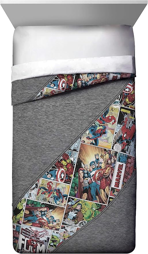Jay Franco Marvel Comics 80th Anniversary Twin Comforter & Sham Set - Super Soft Kids Reversible Bedding - Fade Resistant Microfiber (Official Marvel Product)